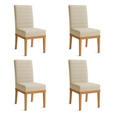 Imagem de Kit 4 Cadeiras De Jantar Solana Linho Dourado Base De Madeira - Pallazio
