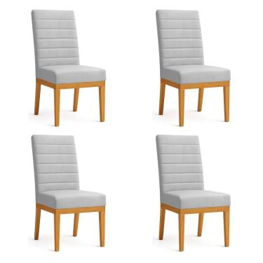 Imagem de Kit 4 Cadeiras De Jantar Solana Veludo Cinza Base De Madeira - Pallazio