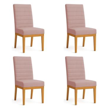 Imagem de Kit 4 Cadeiras De Jantar Solana Veludo Rosé Base De Madeira - Pallazio