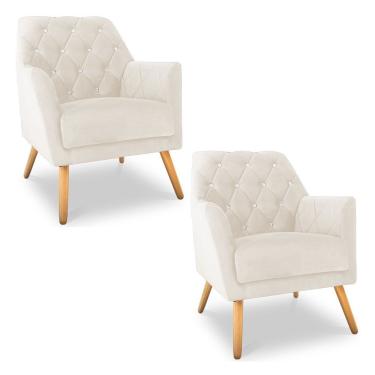 Imagem de Kit 2 Poltronas Velvet Strass Veludo Pés De Madeira - Pallazio Cor Bege
