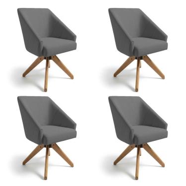 Imagem de Kit 4 Poltronas Giratórias Alana Linho Base De Madeira - Pallazio Cor Grafite