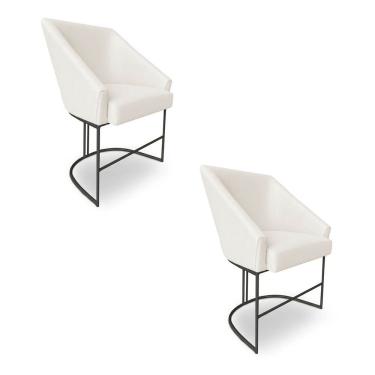 Imagem de Kit 2 Poltronas Luxo Alana Bouclê Bege Base Ferro Preto - Pallazio