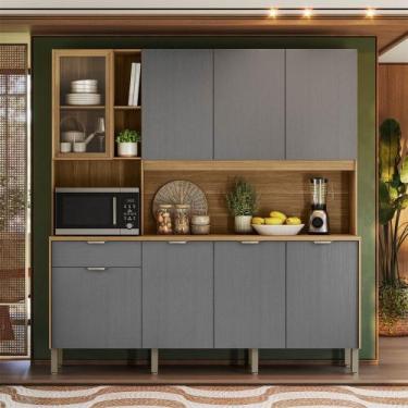 Imagem de Cozinha Compacta Nature 8 Portas 1 Gaveta Freijó/Gris - Kits Paraná, C