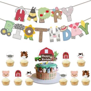 Imagem de Kit de balão Farm Theme, 40 unidades com cartões de papel Banner Cake 