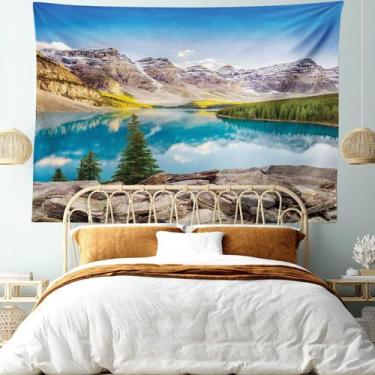 Imagem de Tapeçaria Mountain Blue Lake Wall 280x150cm em fibra de poliéster - yi