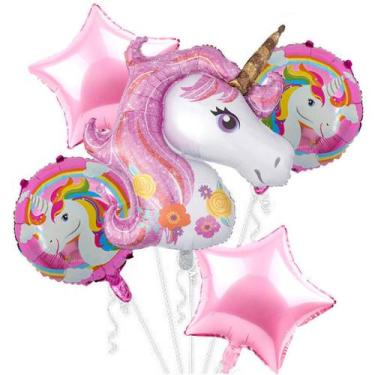 Imagem de Kit de balões de festa Mylar Unicorn Horse, 5 unidades para crianças -