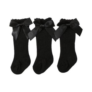 Imagem de Meias Até O Joelho Para Bebês Meninas, 3 Pares, Macias, Respiráveis, A