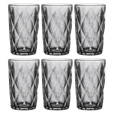 Imagem de Jogo C/ 6 Copos de Vidro Diamond Cinza Titânio 350ml Luxo Bebidas Água