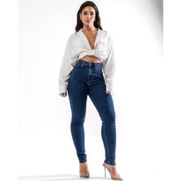 Imagem de CALÇA JEANS MOM FEMININA CINTURA ALTA BÁSICA COM ELASTANO 00201 38 VINTAGE UNICA-Feminino