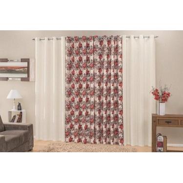 Imagem de Cortina Rústica Para Sala Floral 400x250 Admirare, Creme