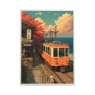 Imagem de Impressão Em Tela De Paisagem Ferroviária Japonesa Retrô De Rua Noturn