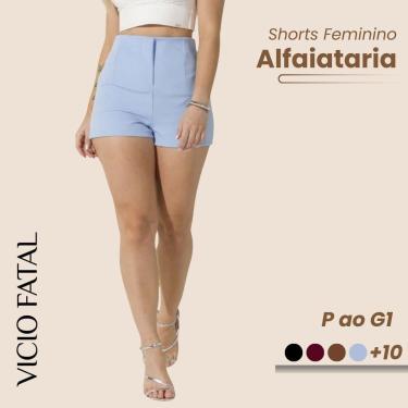 Imagem de Shorts Feminino de Alfaitaria Social Fecho Invisível Elegante Plissado Modelagem Curta Cintura Alta-Feminino
