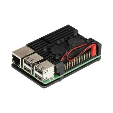 Imagem de Caixa De Alumínio Preta Com Ventilador Duplo Para Raspberry Pi 4/3 B B