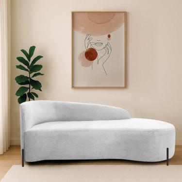 Imagem de Divã Recamier Orgânico França 140cm Lado Dir Pés Metal Preto Bouclé Branco