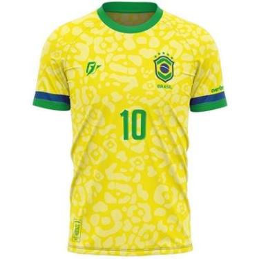 Imagem de Camiseta Filtro UV Brasil Canarinho Amarelo Copa Torcedor Onça-Masculino