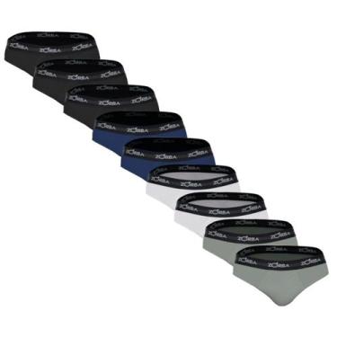 Imagem de Kit 10 Cuecas Slip Zorba Cós Elástico Forro Frontal 100% Algodão, Sort