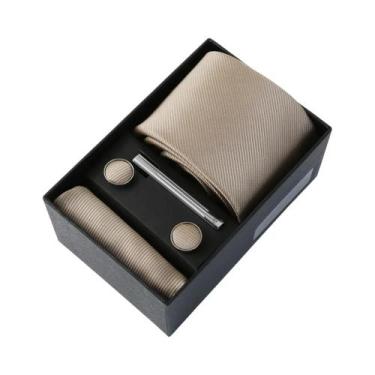 Imagem de Conjunto De Gravata Masculina De Luxo Em Cor Sólida Com Lenço De Bolso
