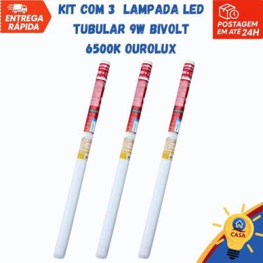 Imagem de Lampada led tubular 9w bivolt 6500k ourolux - kit com 3 unidades, Bivo