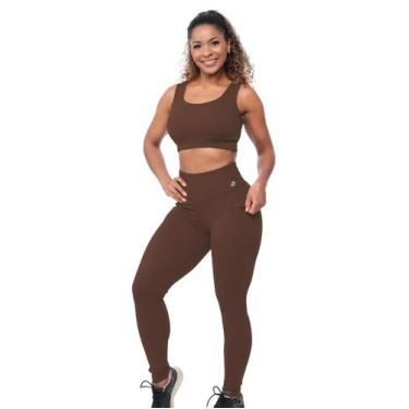 Imagem de Conjunto Fitness Feminino Poliamida Cós Alto Modelador Zero Transparên