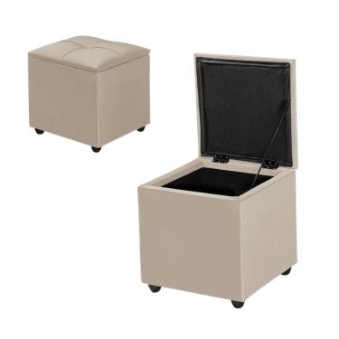Imagem de Baú Banqueta Organizador Puff Texas para Guardar Itens com Estrutura em Madeira e Veludo Bege TB Ecommerce