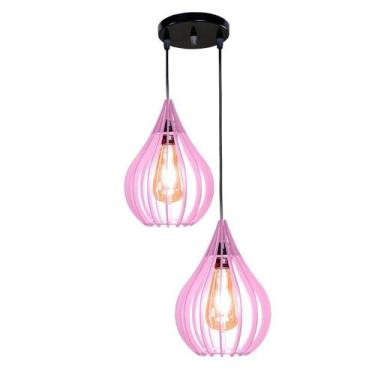 Imagem de Luminária Teto Lustre Pendente Balcão Cozinha Sala Duplo Cor:rosa - SH