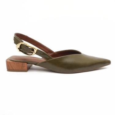 Imagem de Slingback Sapato Da Corte Salto Baixo Quadrado Fivela, Verde militar, 