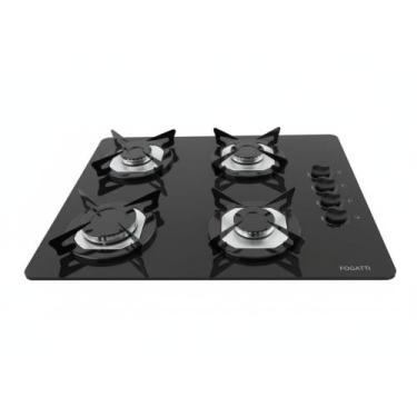 Imagem de Cooktop Fogatti à Gás FGT 4B Vidro Preto Flange Inox, Preto, Bivolt