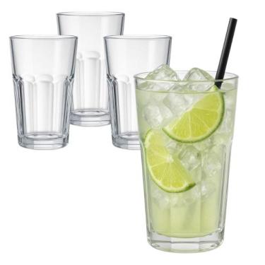Imagem de Kit 4 Copos de Água/Suco 400ml Resistente Bar Restaurante Vidro Alto C