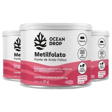Imagem de Kit 3x Acido Folico Vitamina B9 350 Mg 60 Caps - Ocean Drop-Unissex