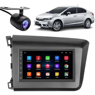 Imagem de Central Multimídia Automotiva Android Auto Civic Moldura + Câm Grafite 7 Touch Screen I...