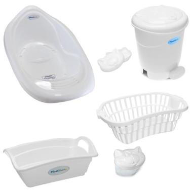 Imagem de Kit banho bebe plastibaby 6 pçs banheira cesto lixeira saboneteira por