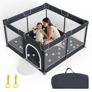 Imagem de Cercadinho grande para bebês Playard Grobeybees 127x127x69 cm preto