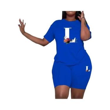 Imagem de Conjunto De Moletom Feminino Azul Com Estampa A-Z, Casual, 2 Peças, Pa