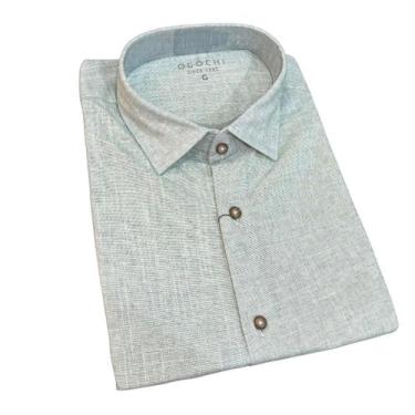 Imagem de Camisa Social Slim Manga Curta Ogochi Masculina Com Botão Linho, P, Ve