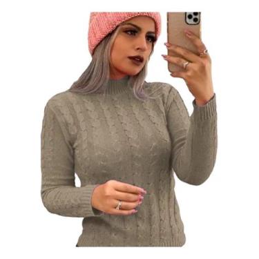 Imagem de Blusa Feminina Suéter Gola Alta Cacharrel Inverno Frio Corda - Tricot