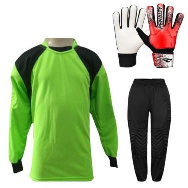 Imagem de Kit de Goleiro Infantil Camisa + Calça Acolchoada + Luva (P a G) - TRB
