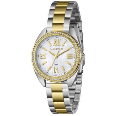 Imagem de Relogio Lince Feminino prata dourado bicolor algarismo romano moderno 
