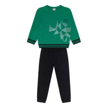 Imagem de Conjunto Infantil Menino Moletom Brandili Tamanho 2, Verde, 2