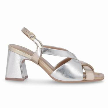 Imagem de Sandália Feminina Piccadilly Salto Grosso Fivela 626052, 35, Prata