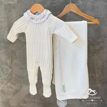 Imagem de Saída de Maternidade Tricot: Macacão c/ Body + Manta - Off White - LA 