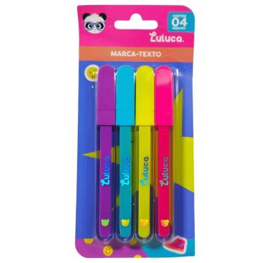 Imagem de Marca Texto Sky Paper Luluca Kit com 4 Unidades Ponta Chanfrada Secagem Rápida Cores Variadas