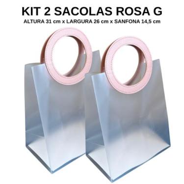 Imagem de Kit 2 Sacola Presente Luxo Reforçada Transparente Alça de Couro - MIXL