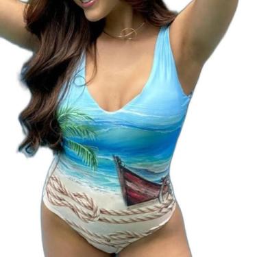Imagem de Maiô decote v estampa exclusiva canoa mais corpo - MAIS CORPO MODA PRA