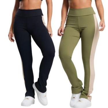 Imagem de KIT 2 Calça Fitness Canelado Feminino Bella Fiore Academia Cintura Alt