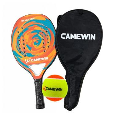 Imagem de Raquete Beach Tennis Camewin Fibra de Carbono + Bolinha, Laranja