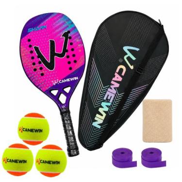 Imagem de Kit Raquete Beach Tennis Camewin Carbono 3K + 3 Bolinhas, Shark pink