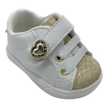 Imagem de Sapatinho de Bebê Tenis de Bebe Branco e Dourado Sapato Calçado Infant