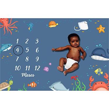 Imagem de Lençol Cenário Foto Mêsversário Fundo do Mar - Minha Estrelinha Fundo Fotográfico, Registro Mensal, Estampa Temática, Acompanha Marcador para Meses