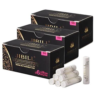 Imagem de JIBILL Filtros de tubulação com tampas de cerâmica, filtros de carvão ativado de 6 mm, 150 filtros para cachimbo de tabaco ou porta-cigarros FD0029X3