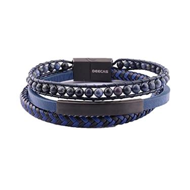 Imagem de ROVAO Pulseira masculina de couro genuíno para homens pulseiras de contas pulseiras feitas à mão pulseira de aço inoxidável com fecho magnético, 7.5 inches, Metal, não conhecido